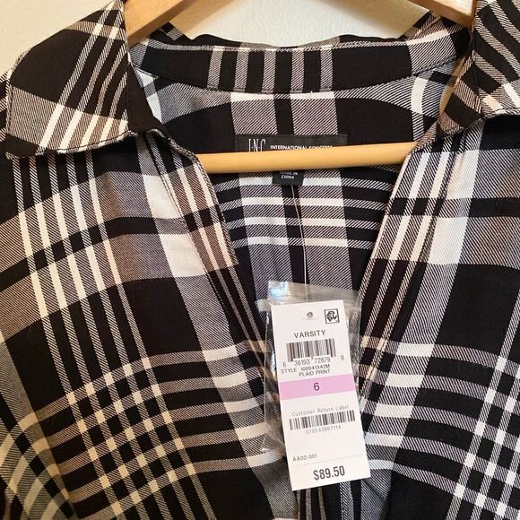 INC International Concepts Plaid Twist-front Button Down Shirt Dress Size Medium - Picture 8 of 8